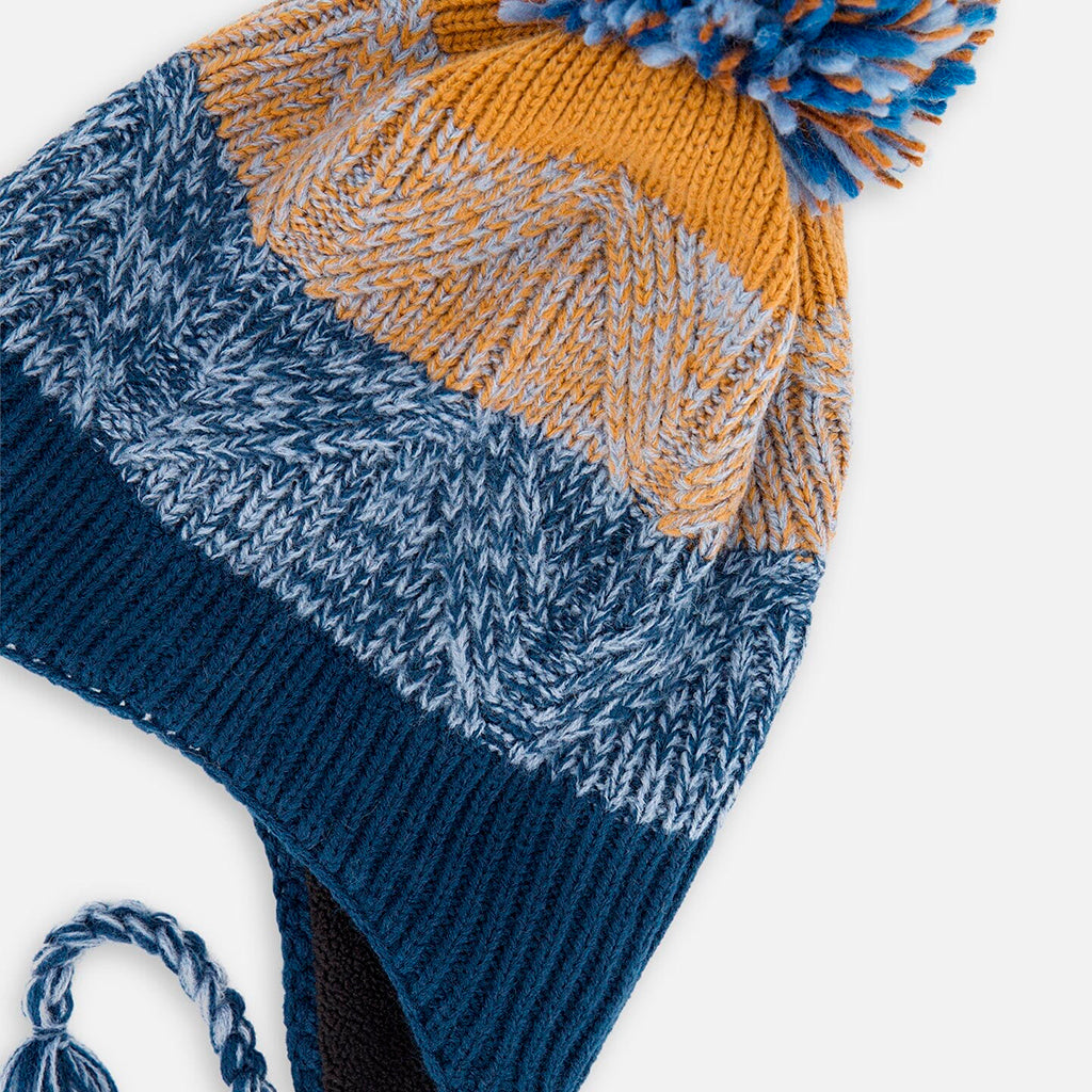 Deux - Tuque d'hiver en tricot à pompon - Avec oreille - Bleu